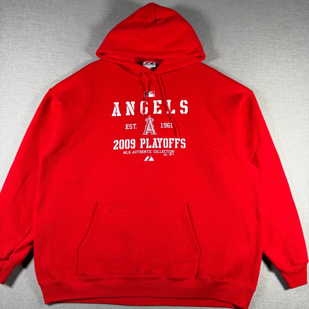 Majestic Los Angeles Angels 2009 Playoffs MLB Hoodie Red Mens XL 13667